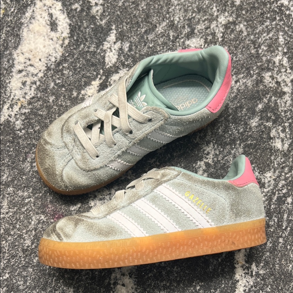 Adidas Toddler Gazelle Mint Green and Pink Sneakers